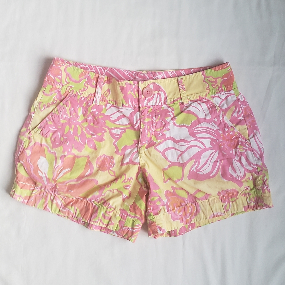Lilly Pulitzer Pink and Yellow Floral Women Shorts